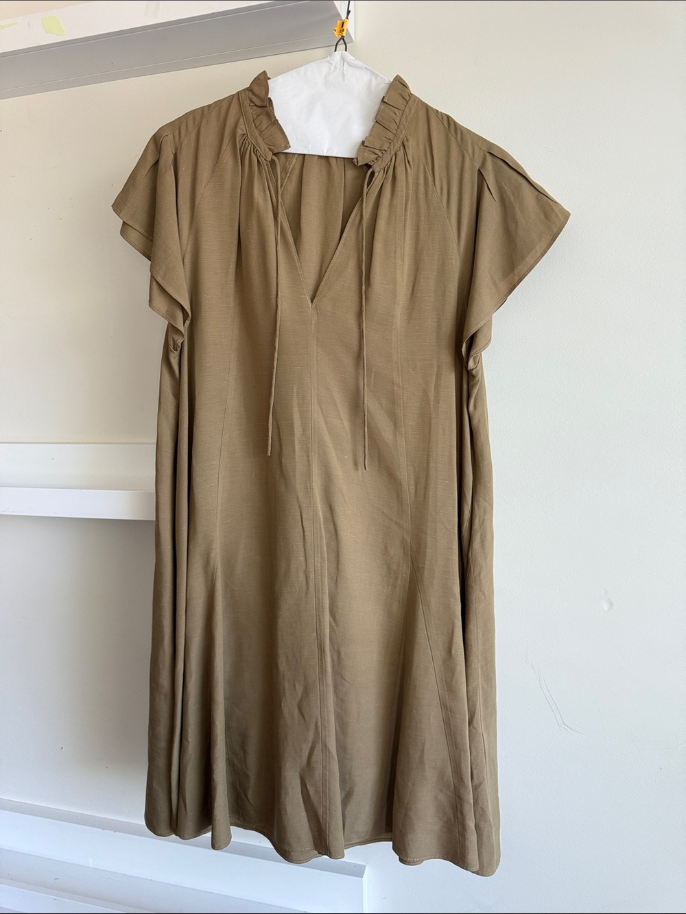 SAMSOE Taupe Linen-Blend Dress with Ruffle Tie